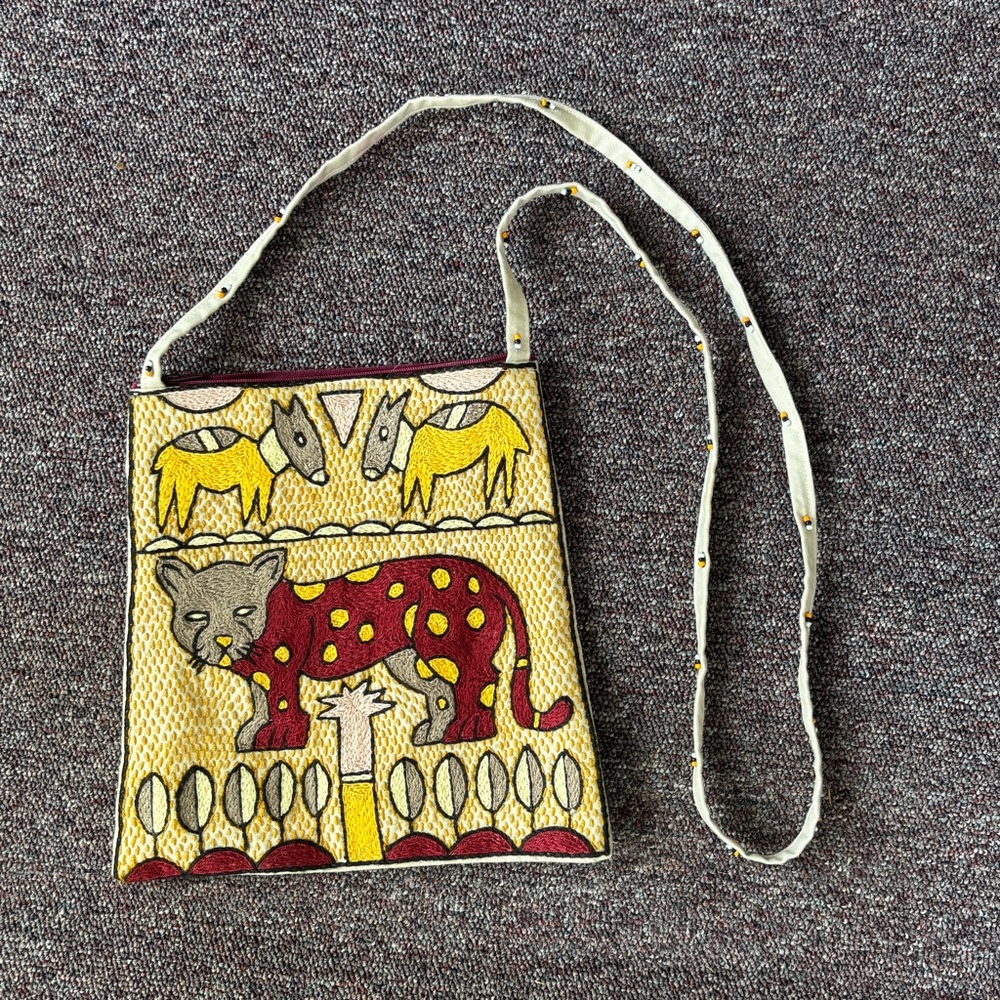 Art to Wear Hamd Embroidered Animal Print Crossbody Bag